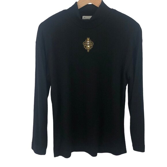 Deborah Barry/ D.K. Forman Women's Size M Black Sweater Embroidered Gold Design - Picture 1 of 6